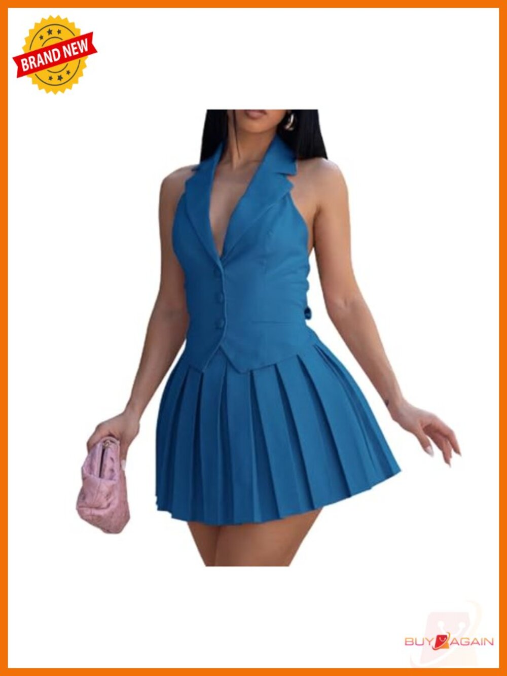 Sleeveless Blazer & Pleated Mini Skirt 2-Piece Set - Summer